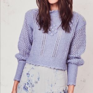 LoveShackFancy Persephone Cropped Sweater in Blue